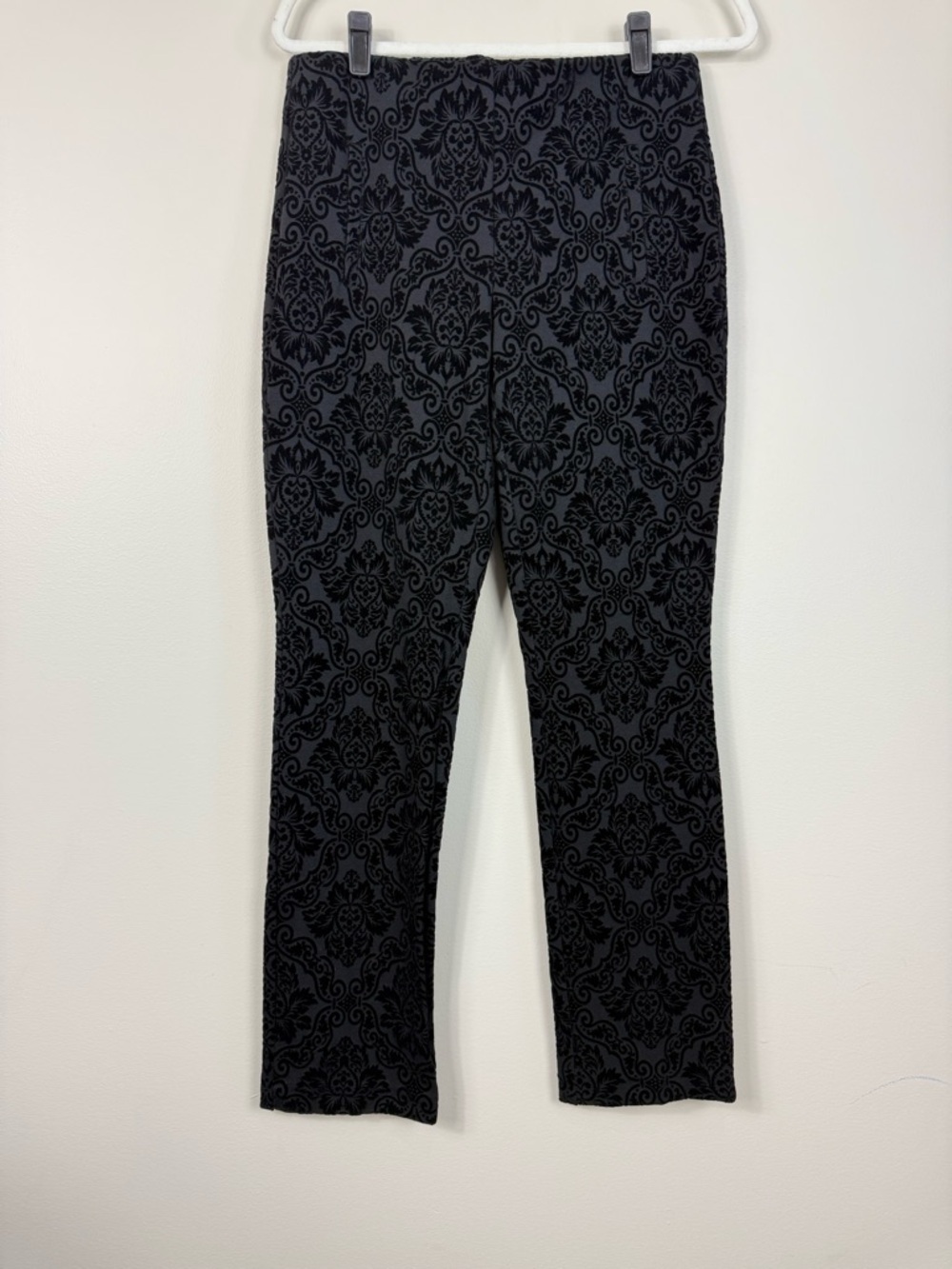 Chicos So Slimming Juliet Straight Leg Pant Women 4 Flocked Black Stretch Office